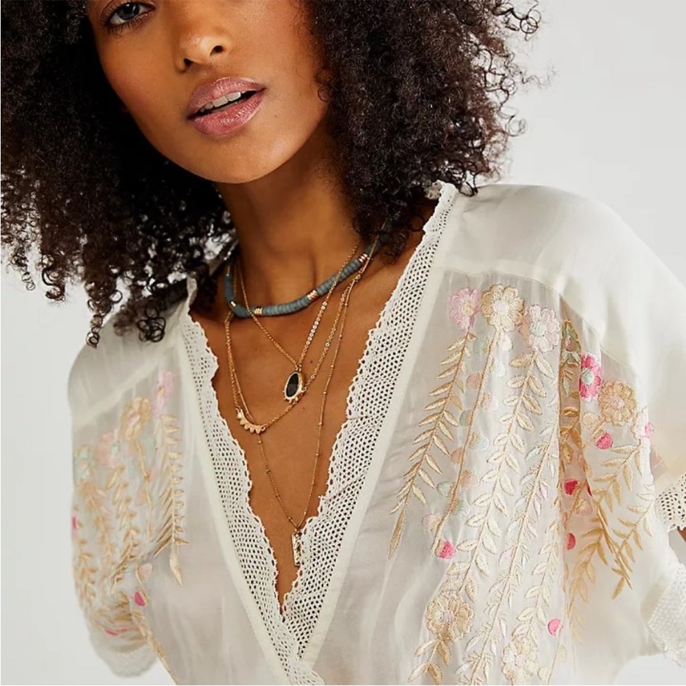 Free people embroidered “Renee” wrap top small